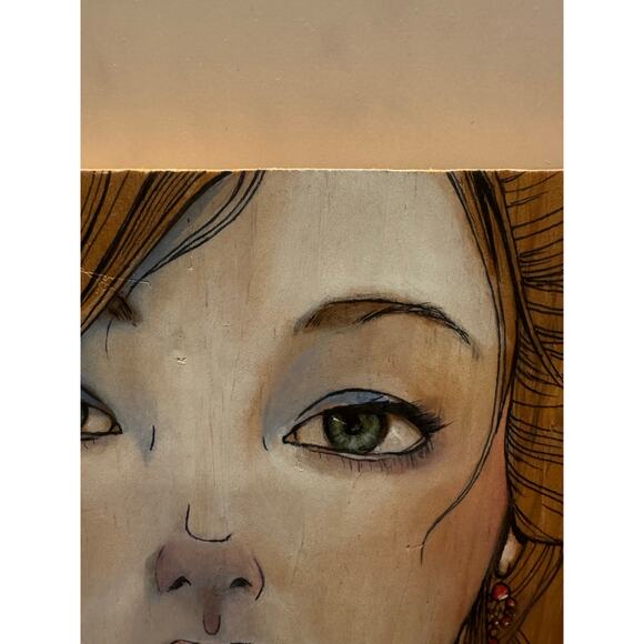 Hand drawn and painted Asian style woman on wood signed dated 2012 - Picture 4 of 11